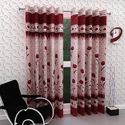 Home Garage Eyelet Door Polyester Curtains Set of 2 - (Maroon 4x7)-image-2