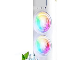 Juilist Portable Double Ended Mist Spray Fan for Summer Room Cooling, USB Rechargeable Mini AC Air Cooler Misting Fans for Home, Table | Electric Cooler With 280ml Water Tank, 7colors Led & Remote-18