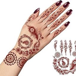 Peacock and Feather Heena Mehndi Tattoo Temporary Tattoo For Women Multicolor-18