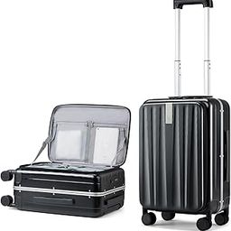 20 Inch Carry-On Luggage PC Hard Shell Suitcases for Travel Front Opening Aluminum Frame Travel Luggage Rolling Suitcase with Wheels for Women Man Gifts.(Jet Black)-image-30