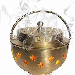Pure Source India Brass Kapoor Dani, Aroma Diffuser, Bakhoor Dani, Incense Burner, Pack of 1(Star Cutting), Round-38