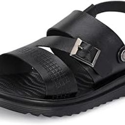 Men's Black Leather Open Toe Casual Sandals-picture-10
