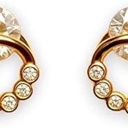 Gold Plated Blue Stone Stud Earrings With American Diamond Detail | Lightweight & Classy Studs For Casual And Ethnic Looks | Earrings For Women And Girls-96