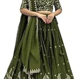 Pihu Fashionn Women's Art Silk Semi-Stitched New Lehenga Choli with Dupatta | Designer Lehenga Choli | Traditional Lehenga for Women | Stylish Lehenga for womens (Jully green)-image-84