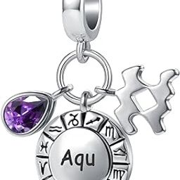 Aquarius Zodiac Sign Dangle Charm Teardrop Birthstone Bead for Pandora Bracelet-picture-12