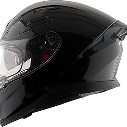Axor Apex Solid ISI ECE DOT Certified Glossy Black Full Face Dual Visor Helmet for Men and Women with Pinlock Fitted Outer Clear Visor and Inner Smoke Sun Visor Black(M)-24