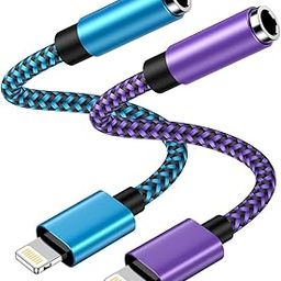 iPhone Headphone Adapter, 2Pack Apple Dongle Lightning to 3.5mm Jack Converter Braided Audio Aux Cord Earbuds Splitter Adaptor Compatible with iPhone 14 13 12 11 Pro Max X XR XS SE 8 7 Plus iPad iPod-13
