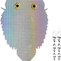 OFFO Owl Decoy with 2 Reflective Bird Scare Rods to Scare Birds Away Bird Device for Woodpecker Pigeon Plastic Hanging Outdoors Reflective Keep Birds Away Home and Garden 1 Pcs-17