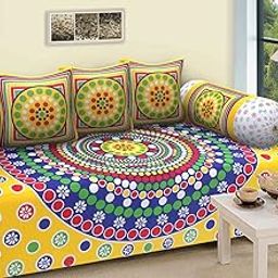 Being Handloom Cotton Diwan Set ( 1 Single Bedheet(60x90), 2 Bolster Covers, 3 Cushion Covers)-image-100