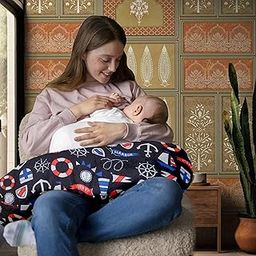 TOYSILO Original Newborn Nursing Feeding Pillow Essentials for Bottle and Breastfeeding Pillows with Removable Cover, Infant Support for Baby and Mom Cradle 0-24 Months (Boat Equipment Black)-13