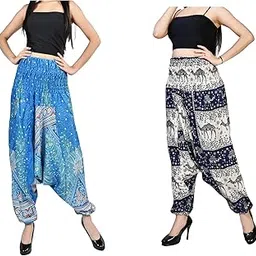 fusfus Women's Printed Cotton Rayon Harem Pant, Pack of Two (Multicolor, FS376-picture-20