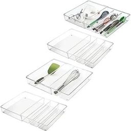 SHIPLORD® Expandable Drawer Organizers: 4 Pack Clear Plastic Adjustable Storage Bins for Kitchen Bathroom & Office-image-91