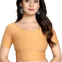 Round Neck Cotton Lycra Fully Stretchable Half Sleeve Readymade Blouse for Women-image-83