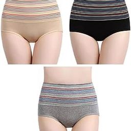 plumbury Women's Full Coverage Cotton Hipster High Waist Panty,Free Size (Pack of 3 Panty) Red/Beige/Grey-picture-3