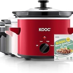 KOOC Small Slow Cooker, 2 Liter, Free Liners Included for Easy Cleanup, Upgraded Ceramic Pot, Adjustable Temperature, Reduce Nutrient Loss, Stainless Steel,-16