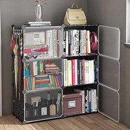 AYSIS Non Woven Fabric, Plastic, Metal Bookshelf | Storage Shelve For Books Storage Organizer | Children Book Rack | Bookcase For Home Furniture | Bookshelf For Home Library (12 Cases, Black)-image-32