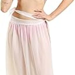 Women's White Chiffon Tie Up Long Skirt Sarong Wrap Pareo Sarong Swimsuit Body Coverup Dress, Free Size-44