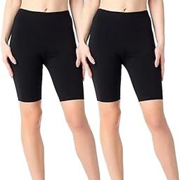 Smooth Anti-Chafing Boyshorts Stretchable Skin Fit Tights Cotton Slip for Under Dresses for Women & Girls High Waist Women's Shorts - (Pack of 2) (Black-2) (M)-image-64