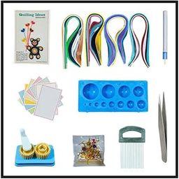 Beads & Crafts: Paper Quilling Tools Kit with Advanced Quilling Guiding Book, Quilling Needle, Background Cards, 5mm Quilling Strips (400pcs), Earing Hooks, Tooth Picks, Flower Making Raw Materials-29