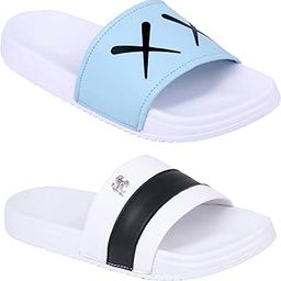 Combo Mens Sliders Sky Blue, White, Grey, Black Flipflop & Slippers-image-80