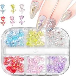 NPAH Aurora Rose AB Transparent Nail Resin Decoration Mini Rose Ornaments Nail Jewelry Acrylic Nail Stones Gems for 3D Nails Art Decorations (6COLOUR Rose Flower Set)-image-28