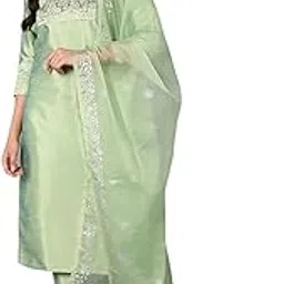 vaamsi Women's Silk Blend Yoke Design Embroidered Straight Kurta Pant with Dupatta-picture-0