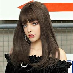 Creamily 20Inch Brown Synthetic Hair Wig for Women with Wig for Women Full Head Design | Upgraded Inner Net for Breathable Comfort | Natural Straight Hair Wig for Woman with Bangs | Perfect Wig for Daily Use, Diwali & Special Occasions (20Inch, Brown)-image-30