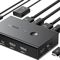 UGREEN HDMI KVM Switch 1 Monitor 2 Computers, Share 4 USB Ports, for Keyboard Mouse Printer to One Monitor Support 4K@60Hz, HDR, Include Desktop Controller, 2 USB Cables and 2 HDMI Cables-9