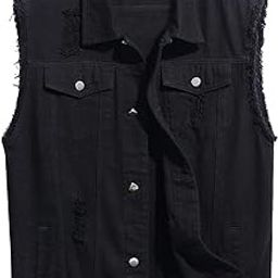 Men's Denim Vest Sleeveless Ripped Slim fit Distressed Jean Jacket-picture-1
