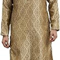 (Since 1958 Men's Jacquard Silk Teal Blue & Gold Kurta & Off-White Churidar Pyjama Set-picture-47