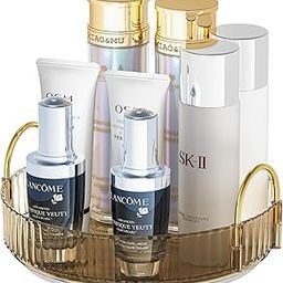 Glenston 360° Rotating Makeup Organizer,Bathroom Make Up Spinning Holder Rack,Large Capacity Cosmetics Storage Vanity Shelf Countertop,Fits Cosmetics,Perfume,Skincare,Lipsticks (1 Tier,Amber) (Brown)-image-53