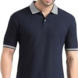 Mens Solid Cotton Blend Birds Eye Design Contrast Collar and Cuff Polo Neck Half Sleeve Casual T-Shirt-image-1