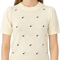 icw Women Western Style Knitted Round Neck Half Sleeve Floral Print Crop Top T-Shirt DN655-picture-28