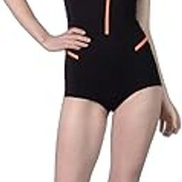 Women Black Contrast Zipper Monokini Swimsuit |Swimming Suit for Women-image-33