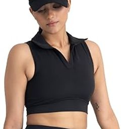 2 in 1 Sports Bra Crop Top - women's Polo Neck and Racerback styles with Medium Coverage, Lightly Padded, Stretchy Sports Bra perfect for Gym Workout and Sweat Wicking Fabric-1