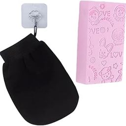 Cloudzy Exfoliating Bath Glove/Mitt with Sponge, Body Cleaning Shower Scrub Wash Tool, Multicolour, Synthetic, Exfoliating Mitt-image-1