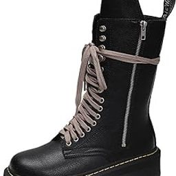 Women Fall Boots Comfortable Fashion Flat Heel with Zipper Closure Round Toe black 36-image-37