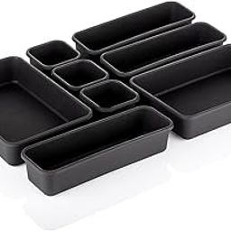 Kuber Industries 8 Pcs Set Storage Organizer | Kitchen Organizer | Makeup Organizer Tray Set | Desk Drawer Divider Tray | Multi-Purpose Stationery Organizer with Interlock | Black-image-50