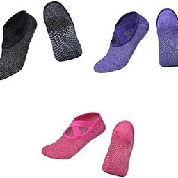 Merishopp 3 Pair Pilates Barre Ballet Socks Yoga Socks Non Slip Pink Purple Black | Socks | Womens Clothing | Clothing & Accessories | Fitness Running & Yoga-image-20