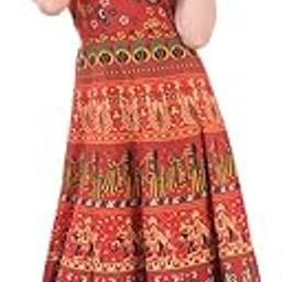 Brand Made in India Product for Women's/Girls Cotton Rajasthani Jaipuri Printed Maternity Summer Long Gown Middi Maxi Dress (MD-PEOPLE-RD15__44XLUPTO) Red-image-10