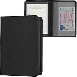 Driver's License Holder Black with Mini Passport Card Two Compartments Protective Wallet Case Faux Leather Pack of 1 (Mini)-image-10