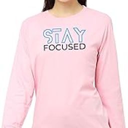 Women's Cotton Round Neck Regular Fit Sweatshirt | Full Sleeves | Stay Focused Printed | Comfort Colour T-Shirt | Available Multicolor & Size Small to 2XL-23