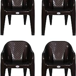 PETALS Plastic Chair for Living Room | Armchairs Set of 4 | Arm Chair for Home, Office, Garden, Drawing Room, Indoor & Outdoor | Capacity Upto 150 Kgs | Choco Brown, 4 Pcs, Bravo | 3 Years Warranty-picture-24