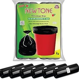 Newtone Premium Garbage Bags Extra Large Size 30x37 Inches|90 Bags (Pack of 6 Rolls with 15 Bags Each) for Dustbin Bag/Trash Bag - Pouch Packing (Black)-31