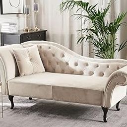 THE CRAFTED STORE - Chesterfield Chaise Lounge Couch Button Tufted Velvet Payer Lounge Sofa for Living Room, Office (Beige)-image-53