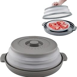 HASTHIP® 10.6 inch Microwave Plate Cover, Collapsible Food Plate Lid with Top Steam Vent and Gripper, Strainer for Fruit, Microwave Lid Food Splatter Cover, BPA Free, Microwave Safe Material (Grey)-image-17