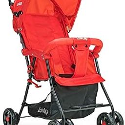 LuvLap Apollo Stroller with Multi-Position Recline, Lightweight, 3-Point Safety Harness, Rear Wheel Brakes, Swivel Front Wheels, Storage Basket, Weight Capacity 15Kgs, Red-0