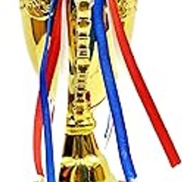 Gold Trophy Set with Ribbons, 3 Piece Championship Awards with Wooden Base, Red and Gold FC 34 Combo-image-84