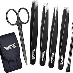 Eyebrow Tweezer Set, TsMADDTs 6 Pcs Tweezers Set for Women, Precision Tweezer for Eyebrows with Curved Scissors for Ingrown Hair-image-9