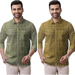 Men's Khadie Cotton Full Sleeves Striped Spread Collar Neck Casaul Shirt Combo Set-image-8